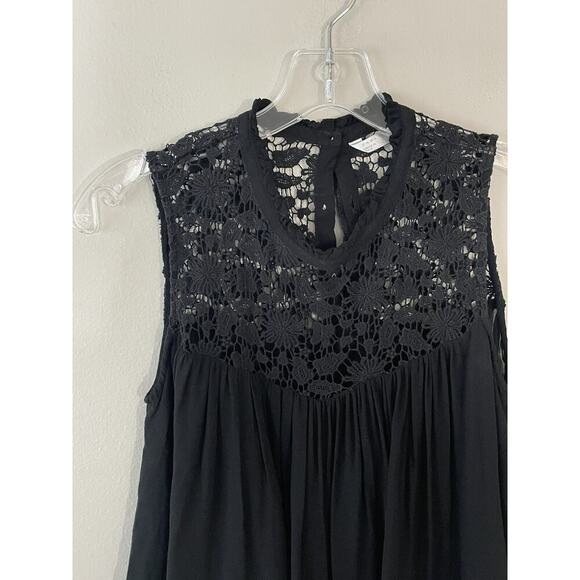 Zara Trafaluc Medium Sleeveless Black Crop Boho Top Crochet Detail Sheer Hippie - Picture 4 of 7